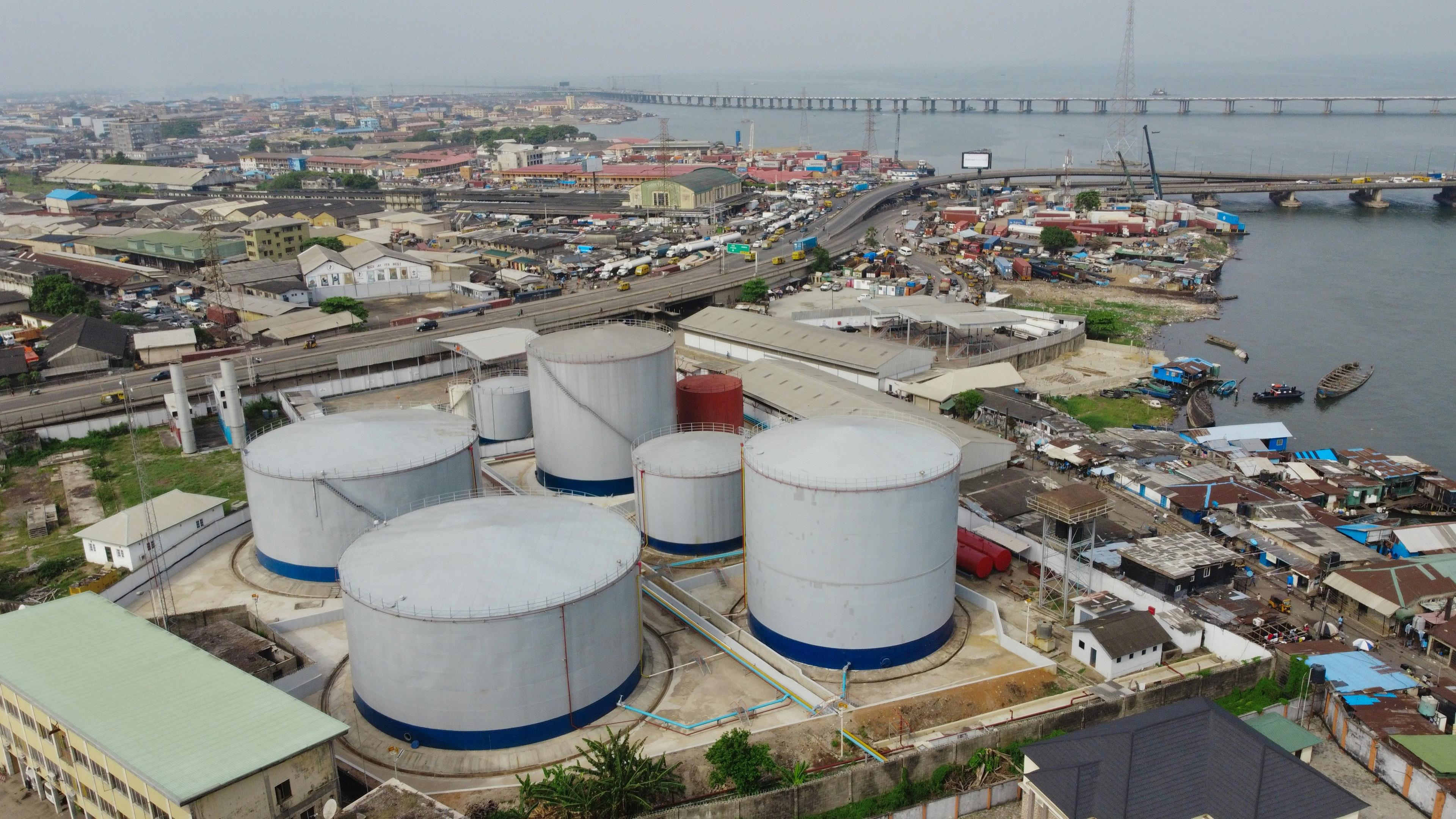 Storage tanks at a Lagos waterfront terminal